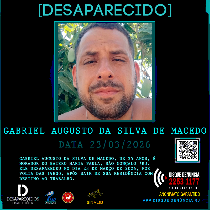 Disque Denúncia pede informações sobre o paradeiro de morador de São Gonçalo